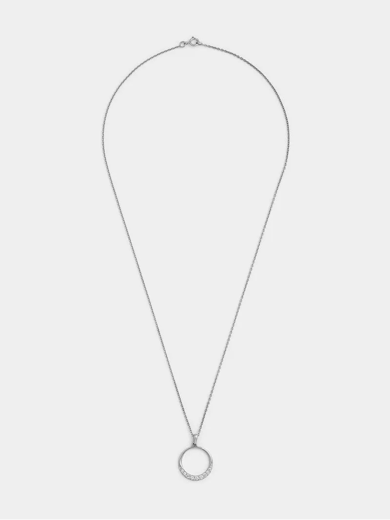 Sterling Silver Diamond & Created Sapphire Modern Circle Pendant