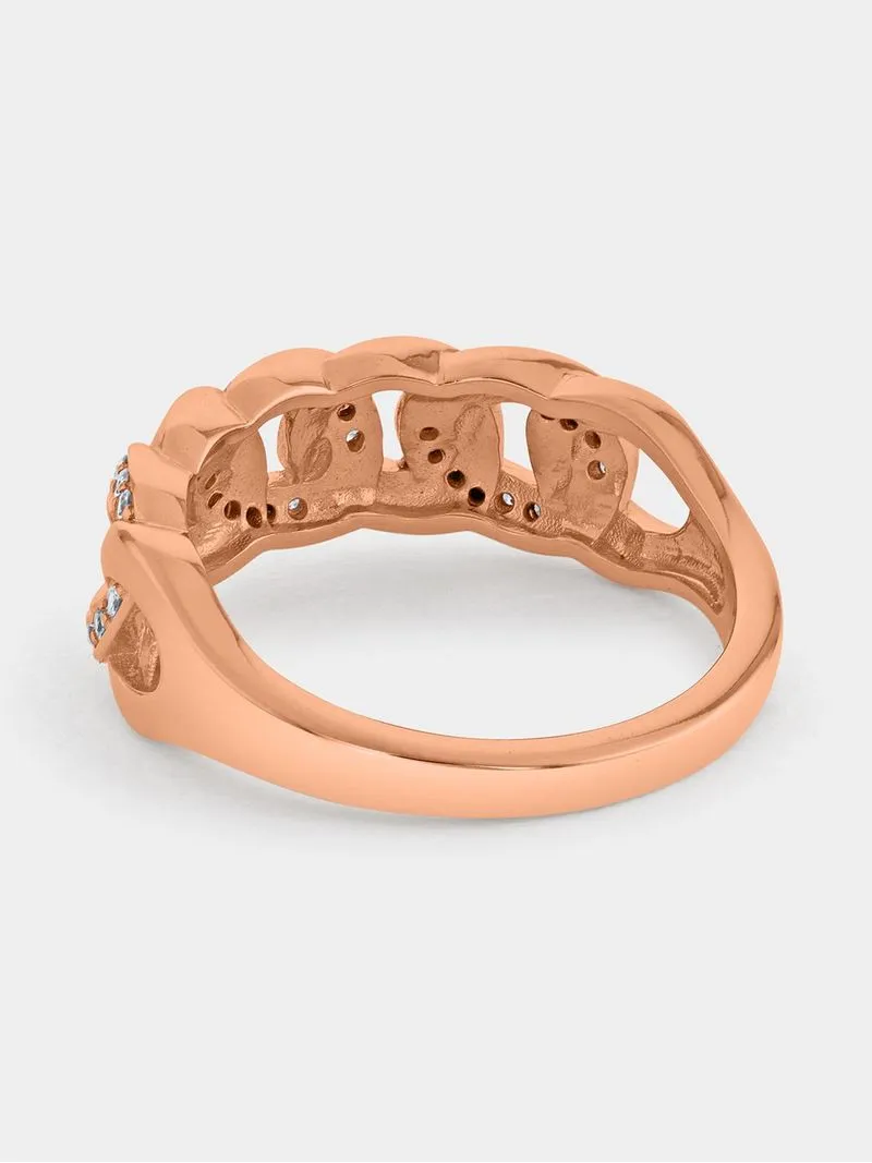 Rose Gold Plated Cubic Zirconia Women’s Pavé Chain Link Ring