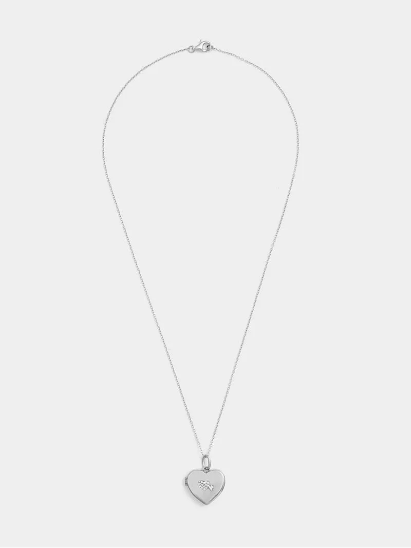 Sterling Silver Cubic Zirconia Women’s Pavé Heart Locket