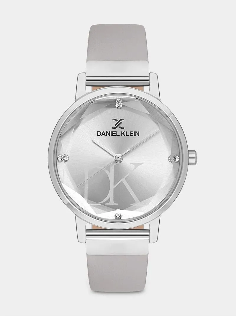Daniel Klein Silver Plated Silver Dial Silver Leather Watch