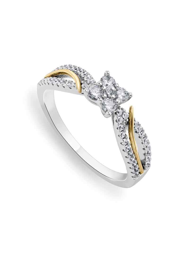 Yellow Gold & Sterling Silver, Cubic Zirconia Clover Ring