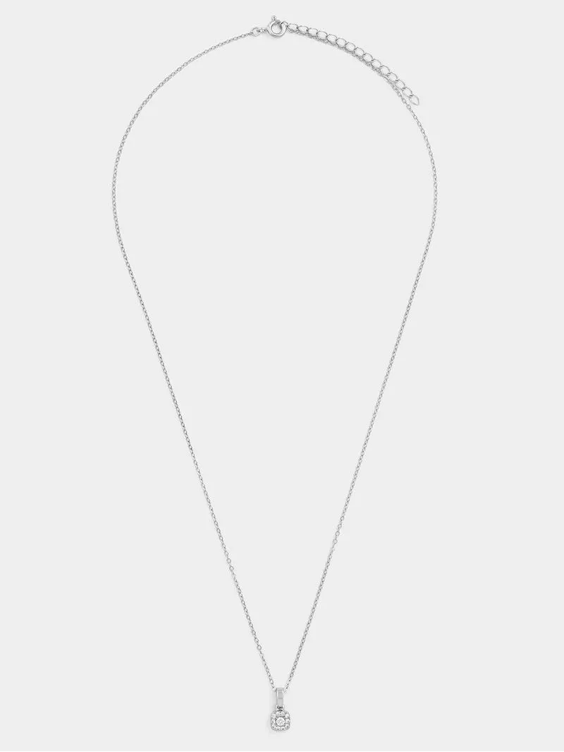 Sterling Silver Lab Grown Diamond Round Halo Pendant