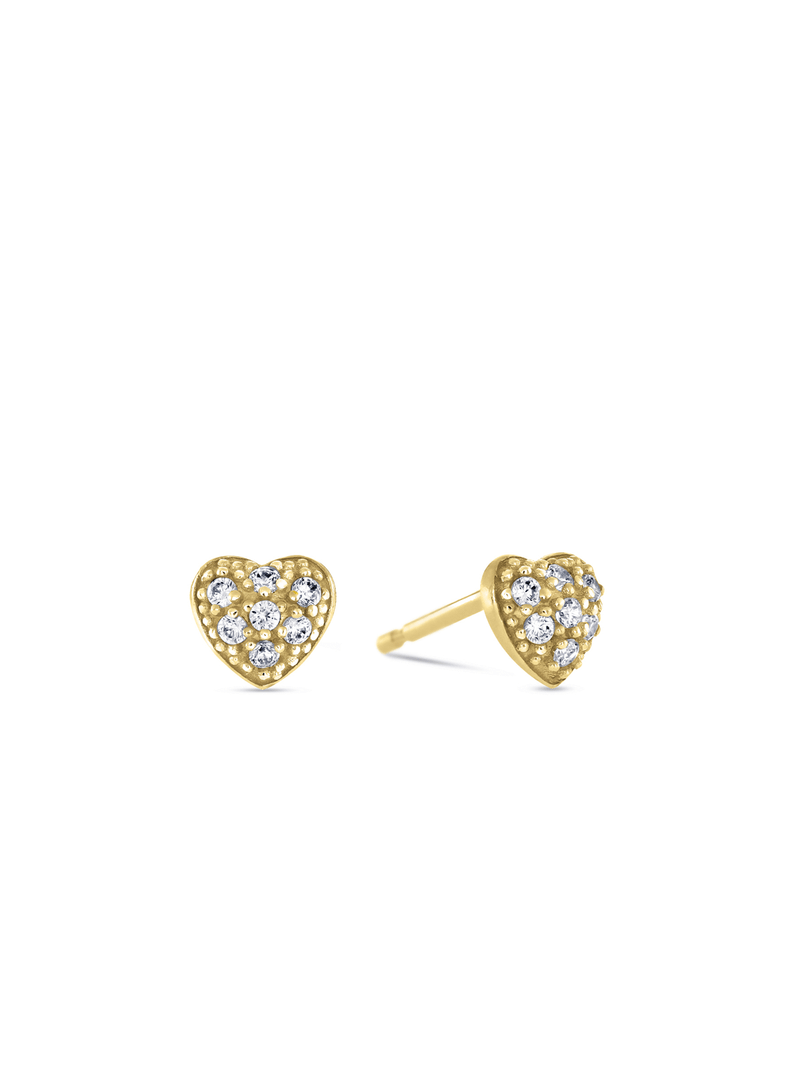 Yellow Gold & Sterling Silver Cubic Zirconia Women’s Heart Stud Earrings