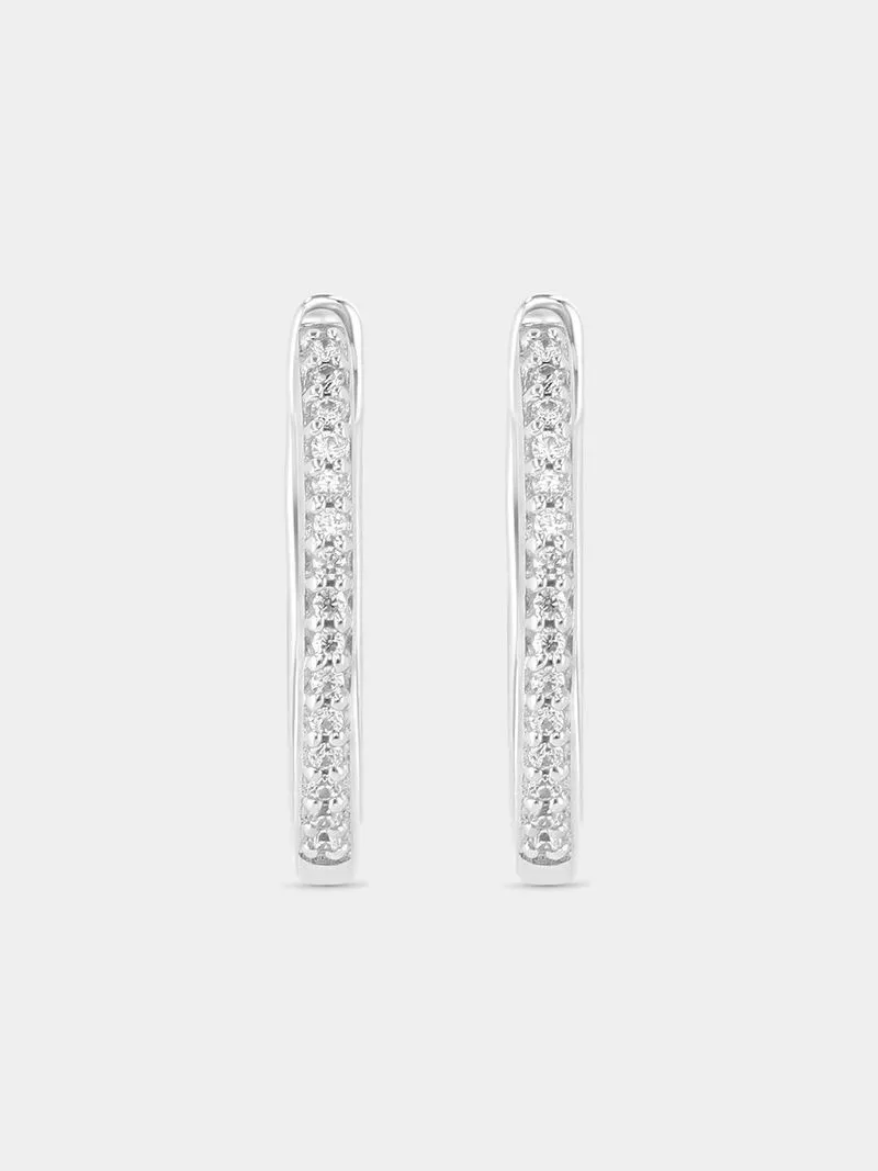 White Gold Diamond Pavé Hinge Hoop Earrings