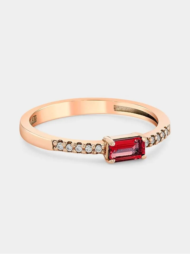 Rose Gold Lab Grown Ruby & Moissanite Women’s Emerald-Cut Ring