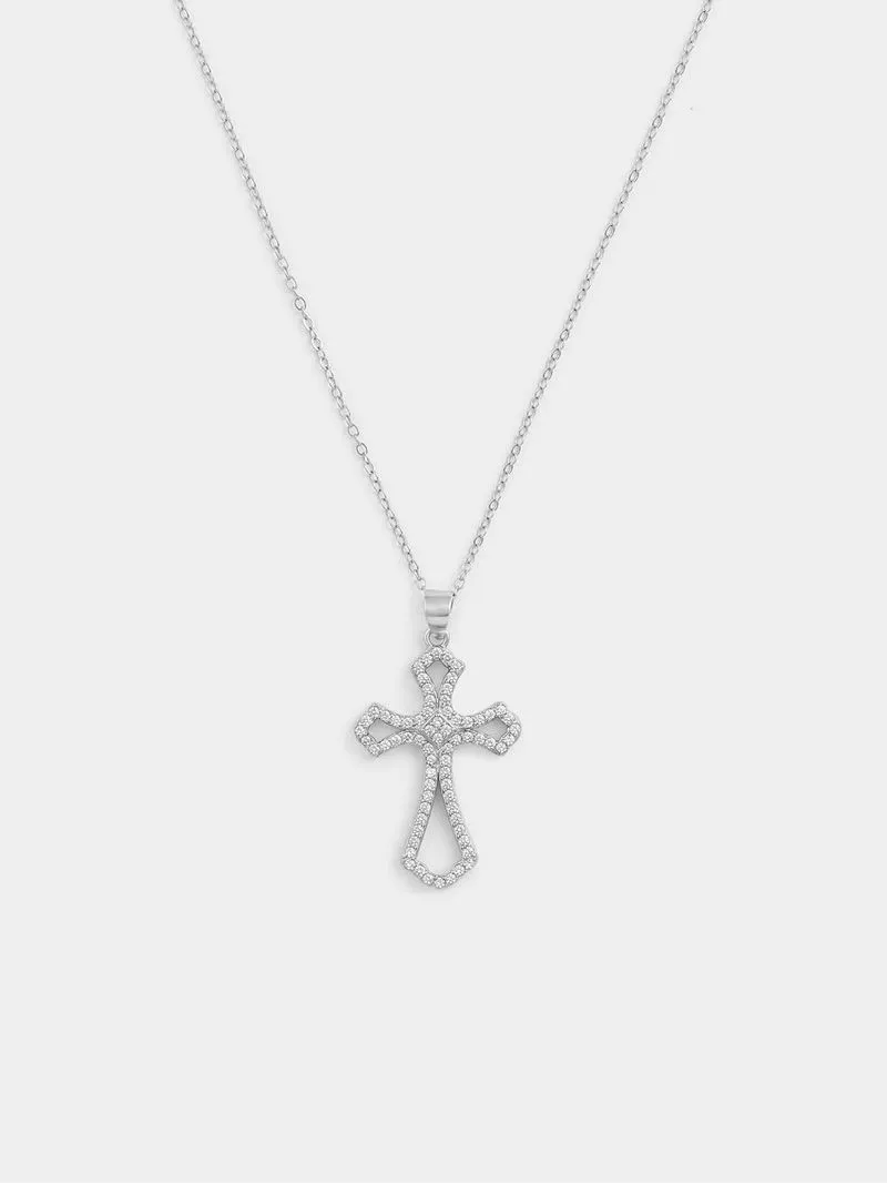 Sterling Silver Cubic Zirconia Pavé Open Cross Pendant