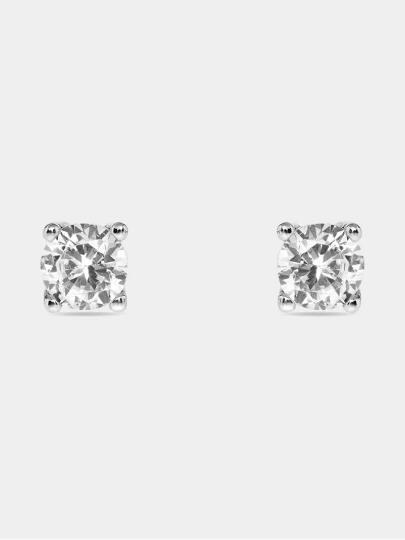 Sterling Silver Cubic Zirconia Kid's Round Stud Earrings