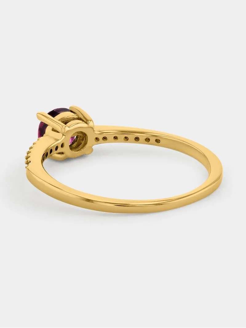 Yellow Gold Diamond & Rhodolite Solitaire Ring