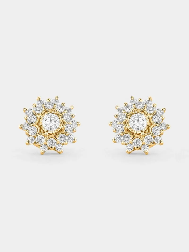 Yellow Gold 0.50ct Diamond Starburst Cluster Stud Earrings
