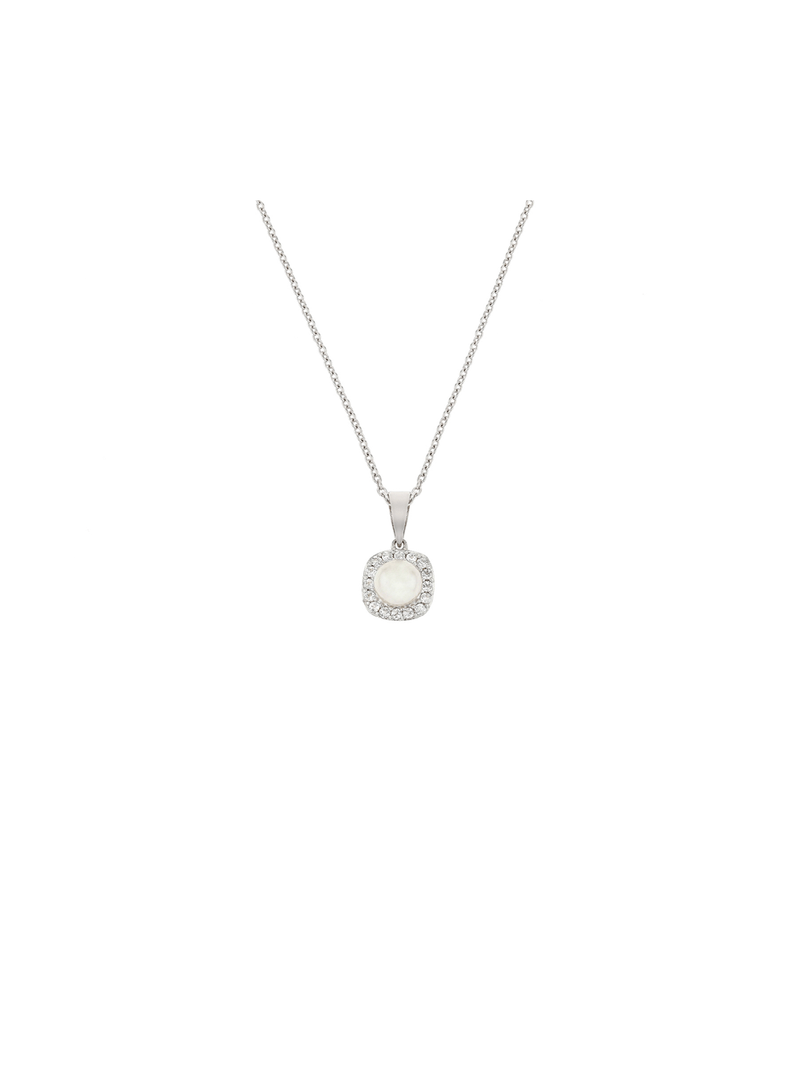 Sterling Silver Pearl & Cubic Zirconia Women's June Birthstone Pendant Necklace