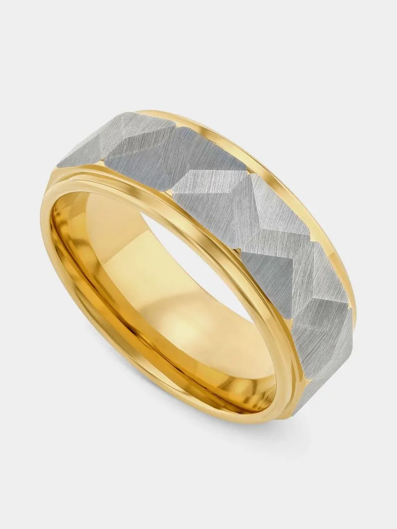 Tungsten Gold Plated Matte Faceted Centre Ring