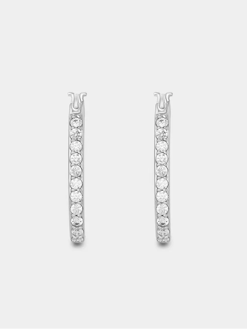 Sterling Silver Cubic Zirconia Inside Out Oval Hoop Earrings
