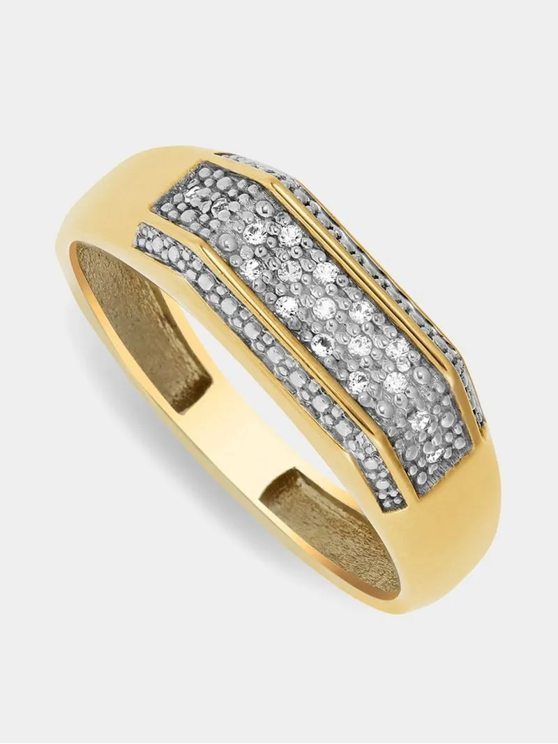 9ct Yellow Gold Diamond & Created Sapphire Men's Statement Dress Ring
