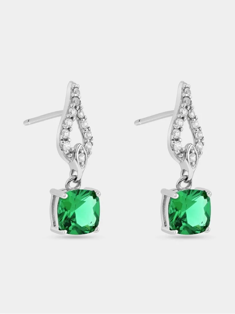 Sterling Silver Green Cubic Zirconia Women’s Dew Drop Earrings
