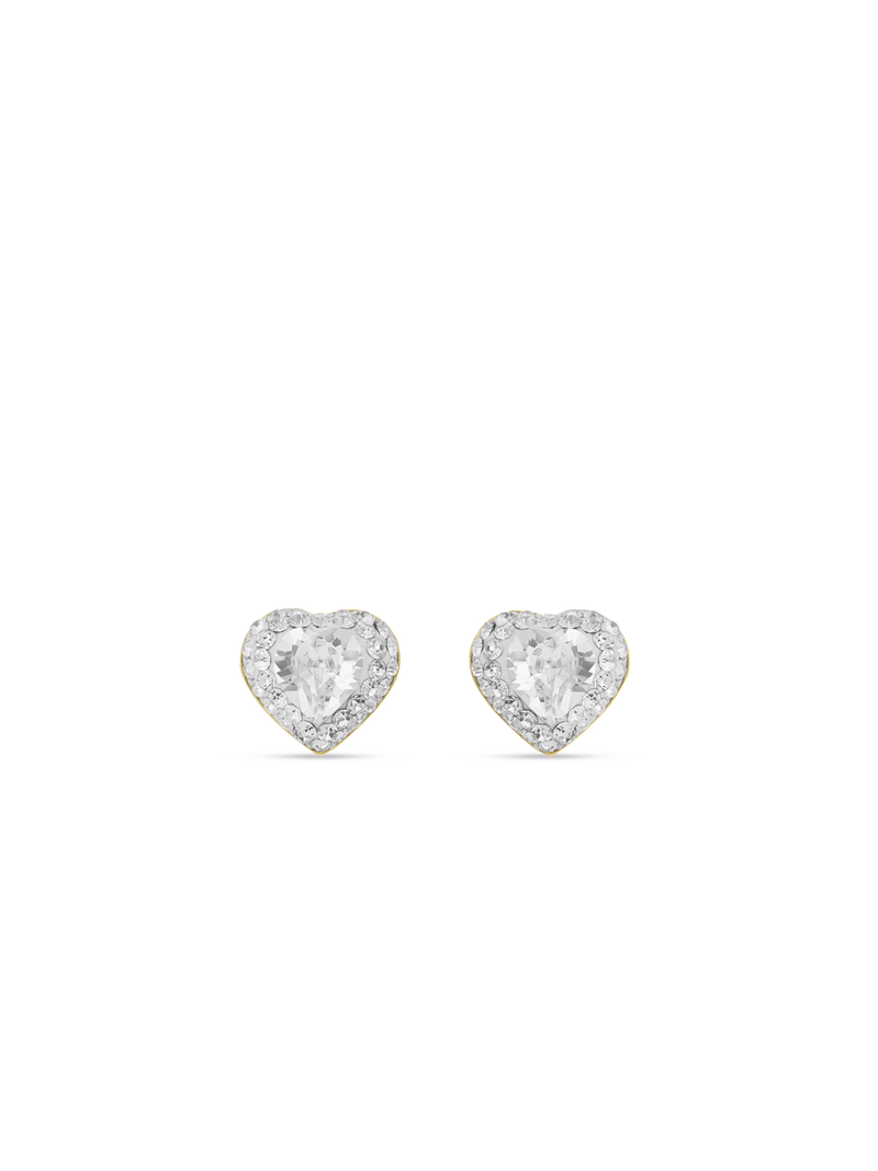 Yellow Gold & Sterling Silver, Cubic Zirconia heart stud earrings