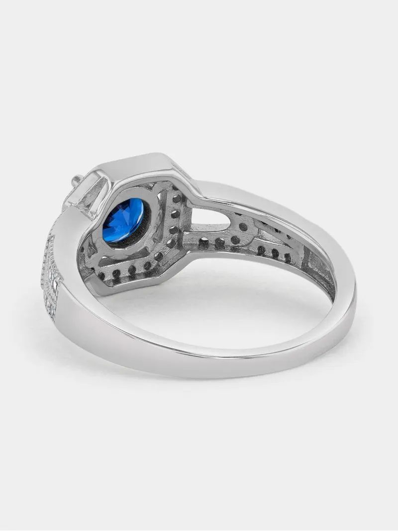 Sterling Silver Blue Cubic Zirconia Vintage-Style Ring