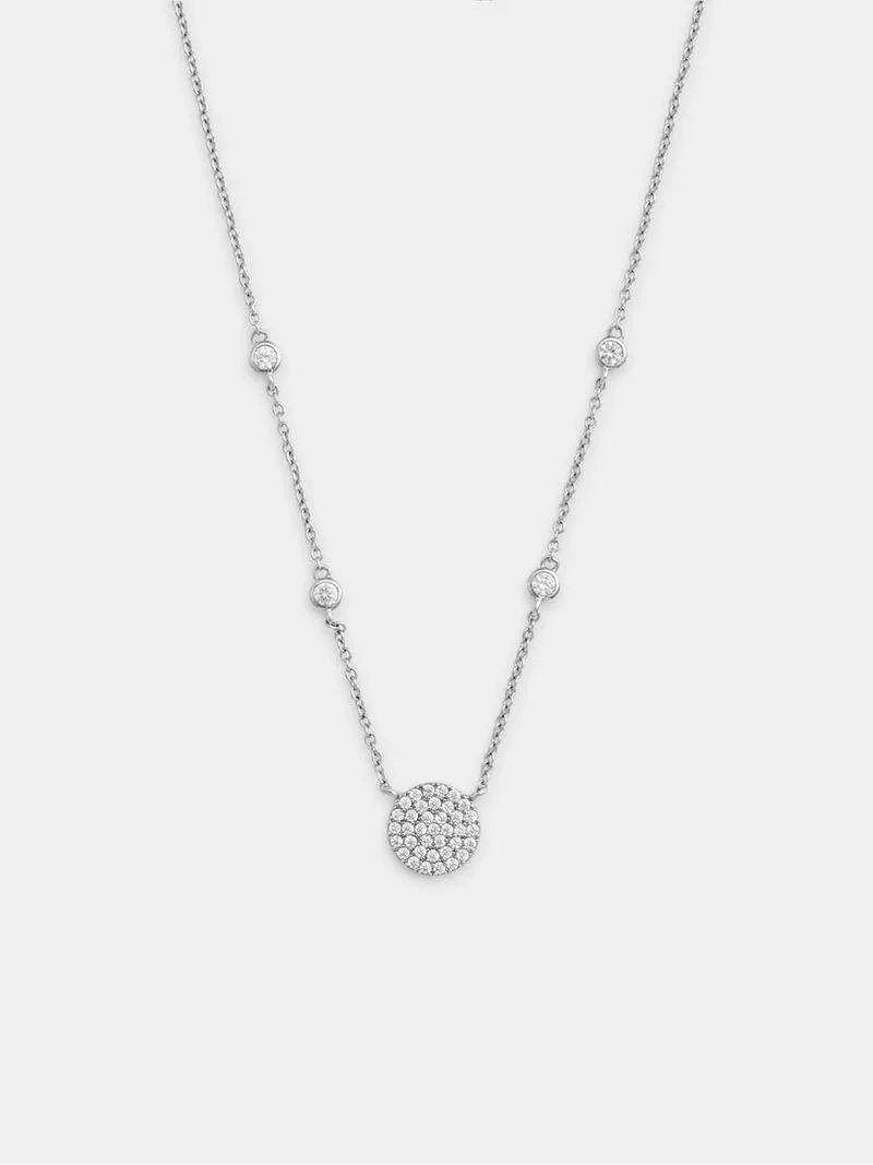 Sterling Silver Cubic Zirconia Pavé Disc Station Necklace