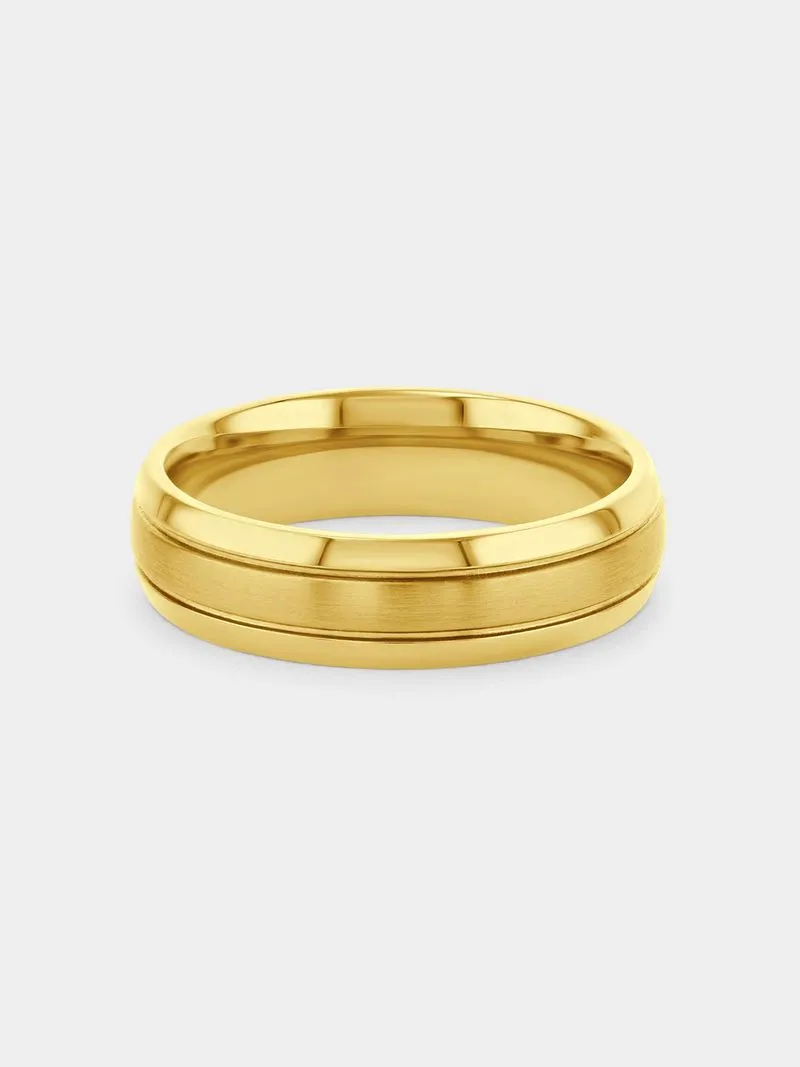 Stainless Steel Gold Plated Cubic Zirconia Diagonal Groove Ring