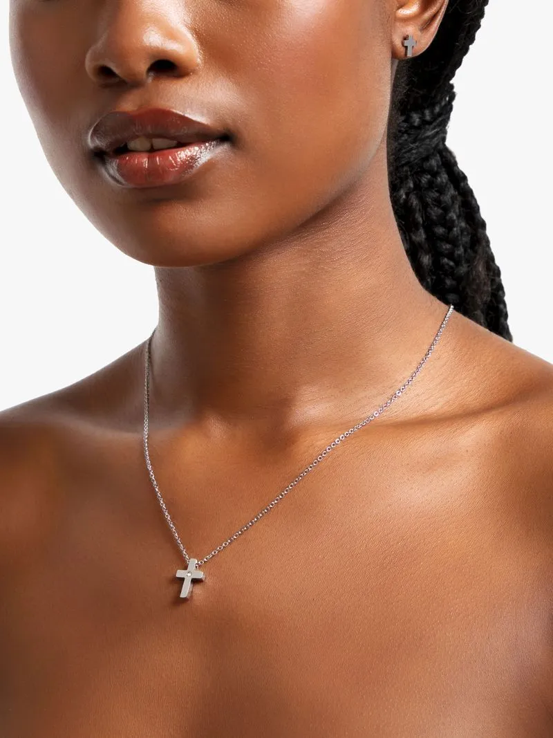 Stainless Steel Cross Pendant with Cross Studs Set