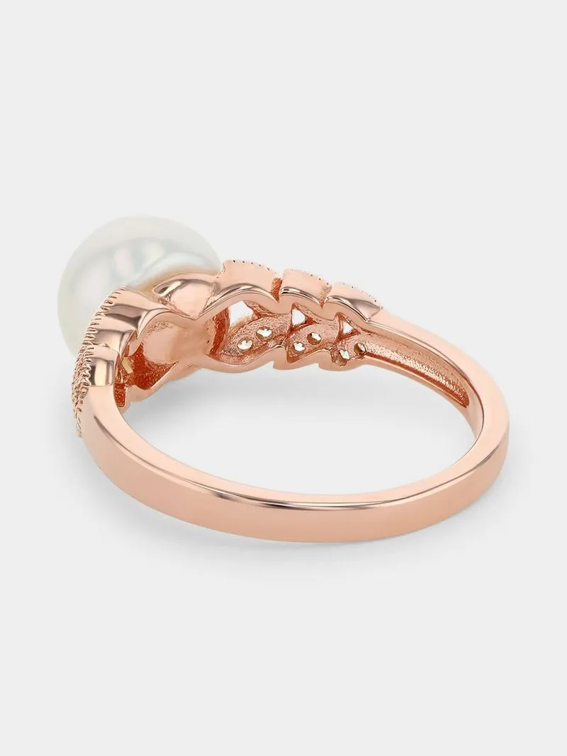 Rose Gold Plated Sterling Silver Freshwater Pearl Wreath Ring