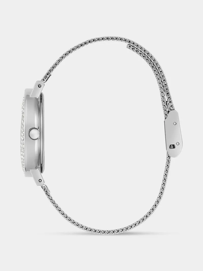 Guess Mini Iconic Silver Plated Stainless Steel Mesh Watch