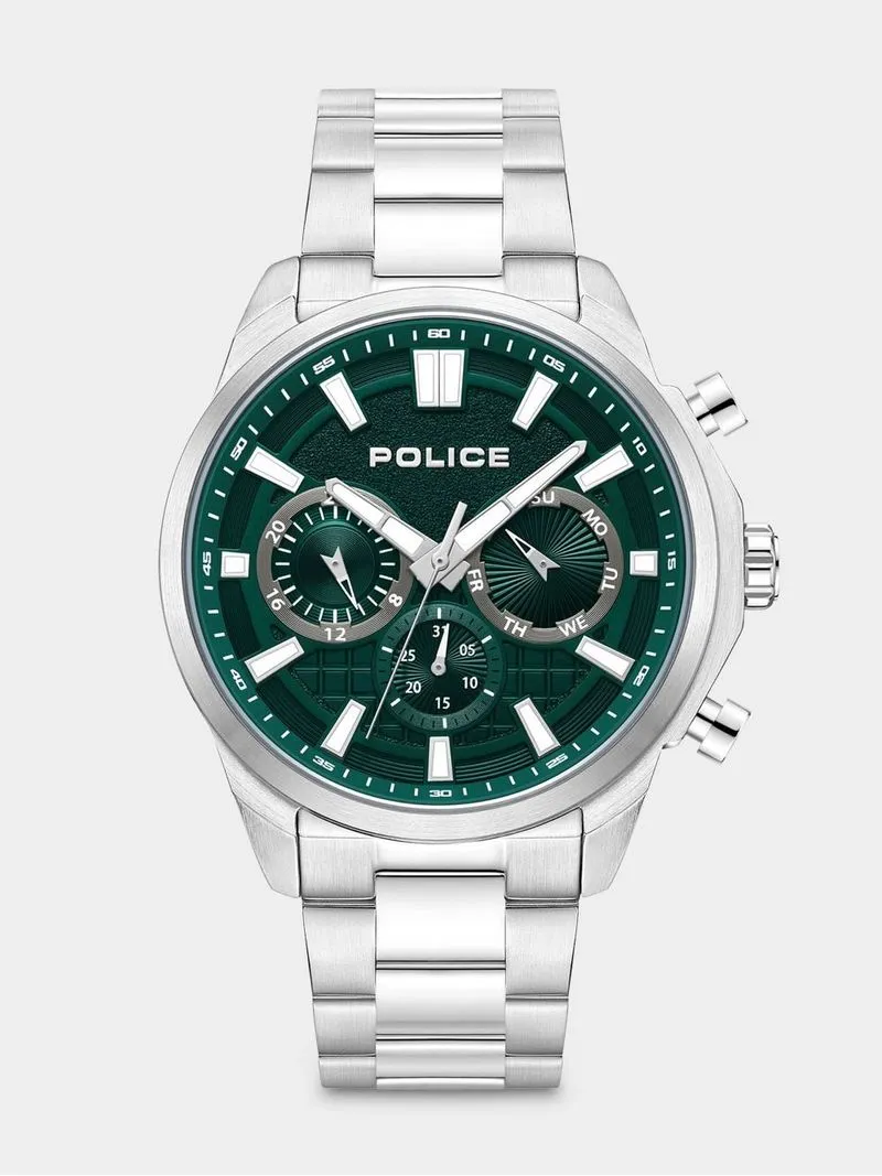 Police Rangy Stainless Steel Green Dial Chronographic Bracelet Watch