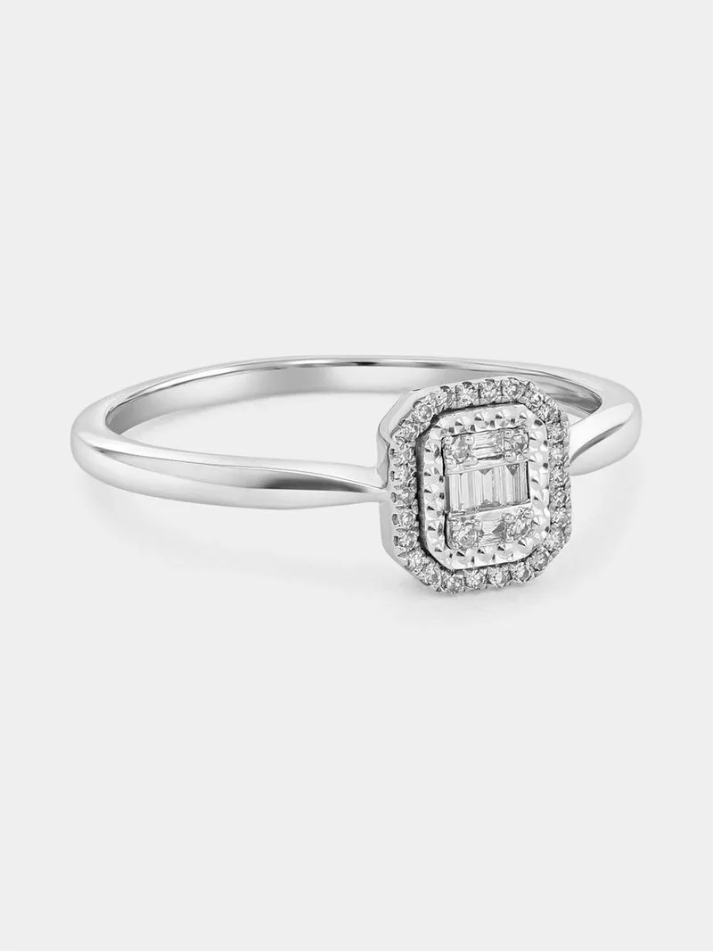 White Gold 0.09ct Diamond Rectangle Halo Ring