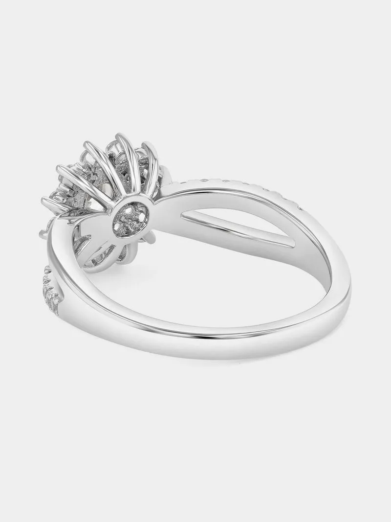 Sterling Silver Diamond & Created White Sapphire Star Cluster Ring