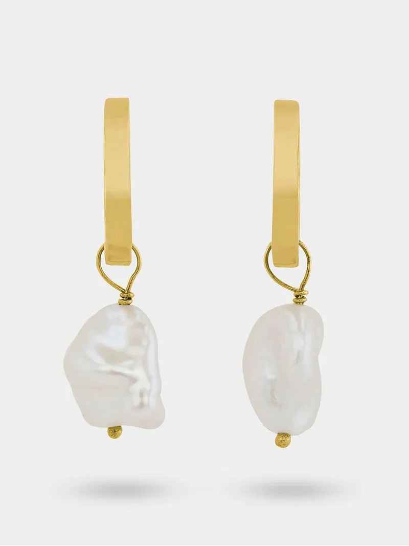 Gold Plated Sterling Silver Baroque Freshwater Pearl Women’s Drop Earrings