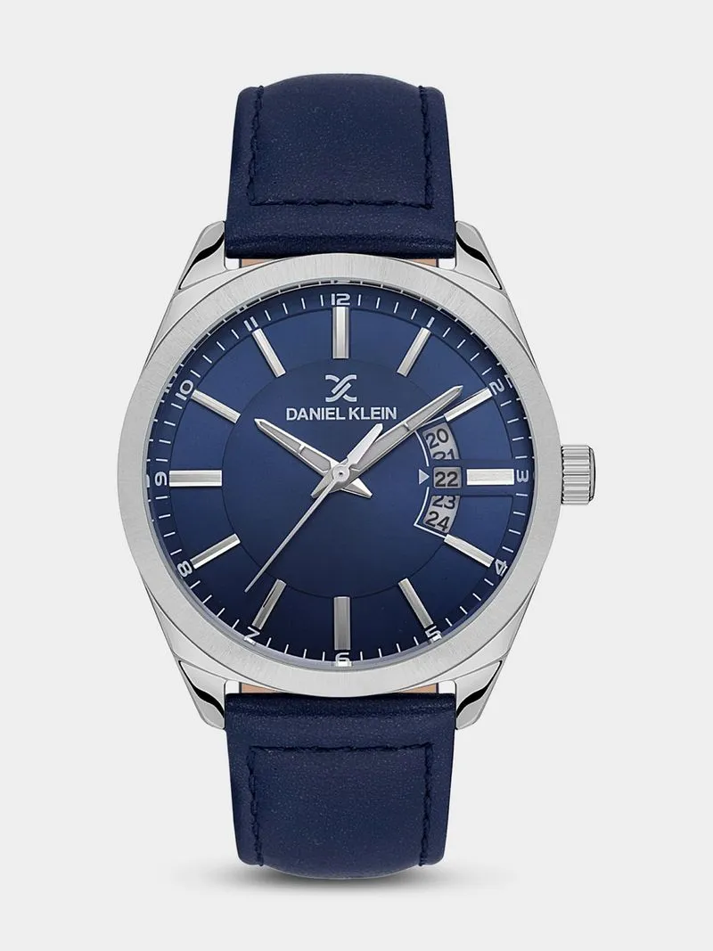 Daniel Klein Silver Plated Blue Dial Blue Leather Watch