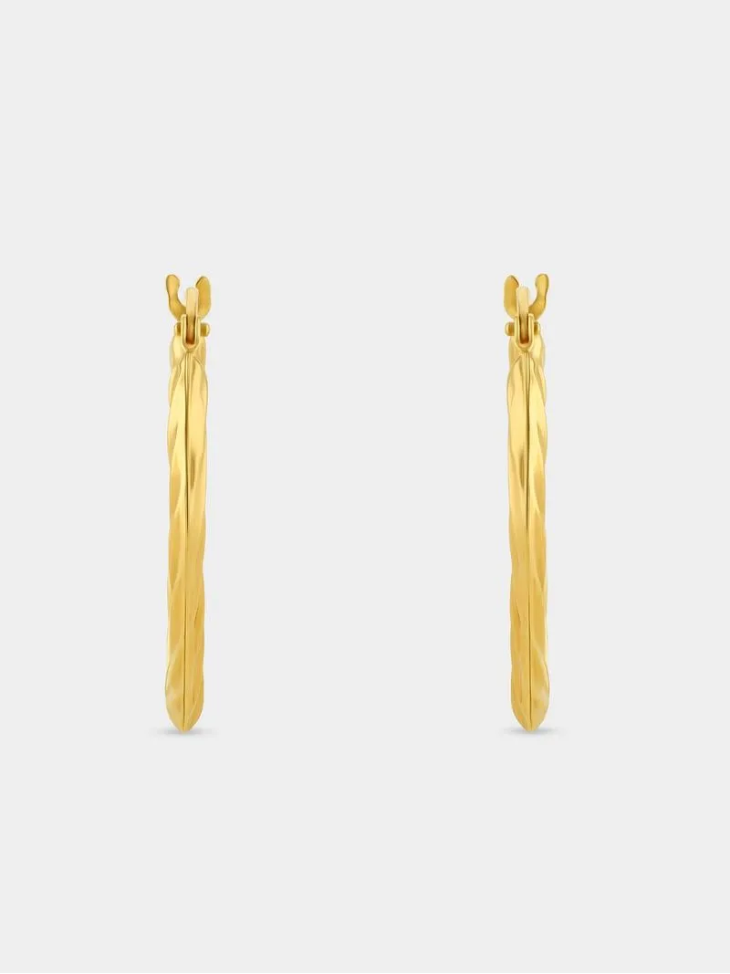 Yellow Gold & Sterling Silver Oval Wave Hoop Earrings