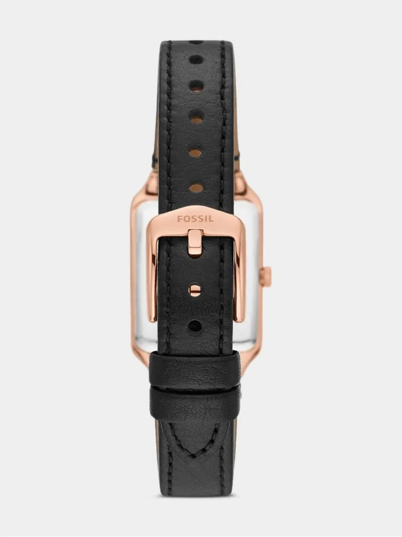 Fossil Raquel Rose Plated Stainless Steel Black Leather Watch