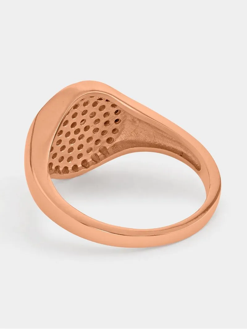 Rose Gold Plated Cubic Zirconia Women’s Pavé Round Signet Ring