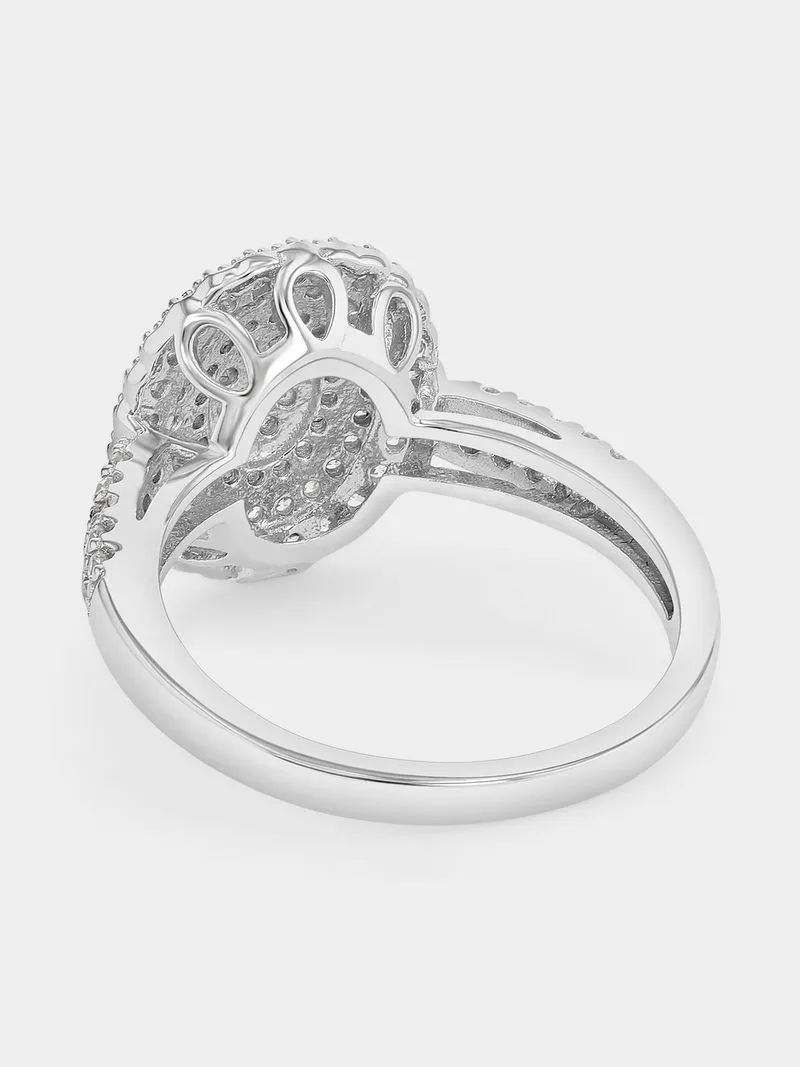 Sterling Silver Cubic Zirconia Oval Triple Halo Multi-Stone Ring