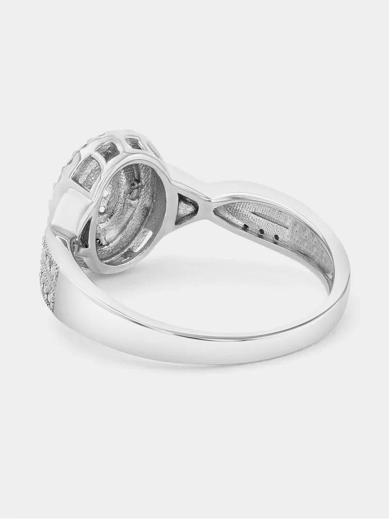 Yellow Gold & Sterling Silver Diamond & Created Sapphire Oval Halo Plait Ring