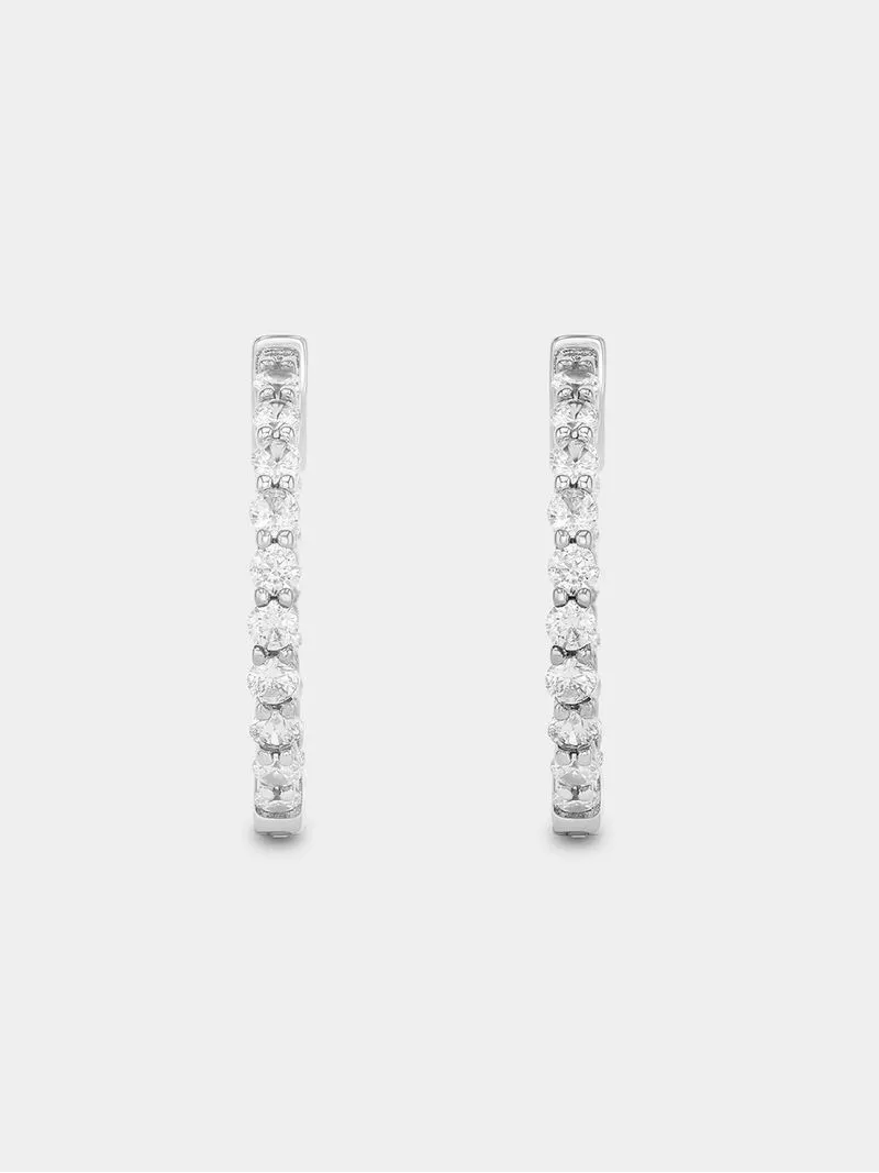 Sterling Silver Cubic Zirconia Inside Out Hoop Earrings