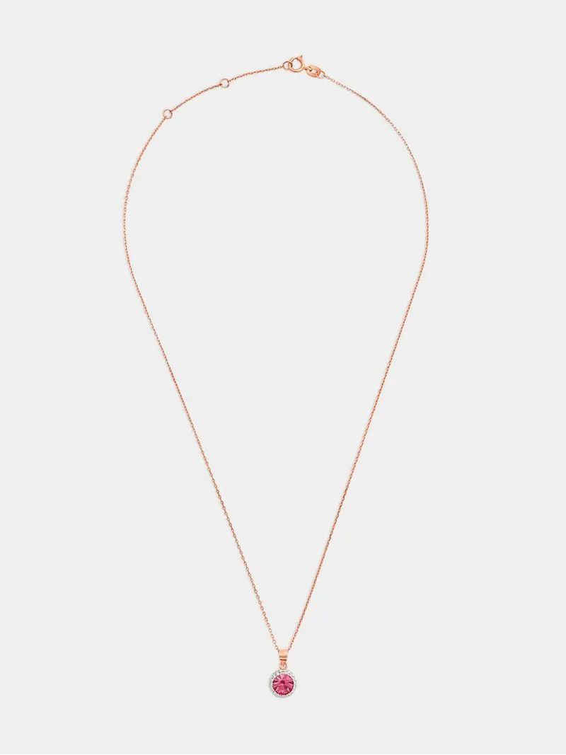 Rose Gold & Sterling Silver Pink Crystal Women’s Halo Pendant on chain
