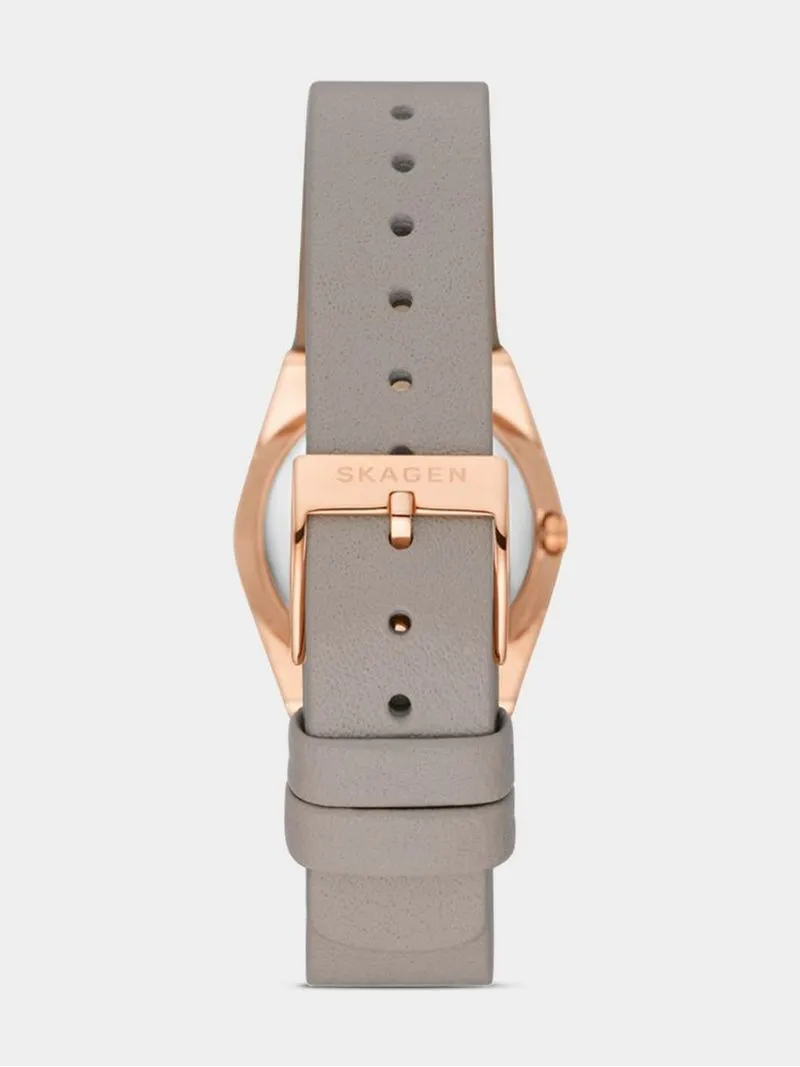 Skagen Women's Grenen Lille Solar Powered Stainless Steel and Grey Leather Watch