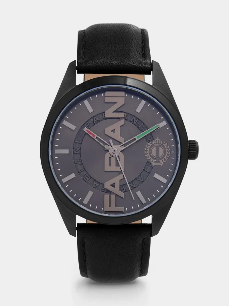 Fabiani Men's Debossed Fabiani Leather Strap Gun/Black Watch
