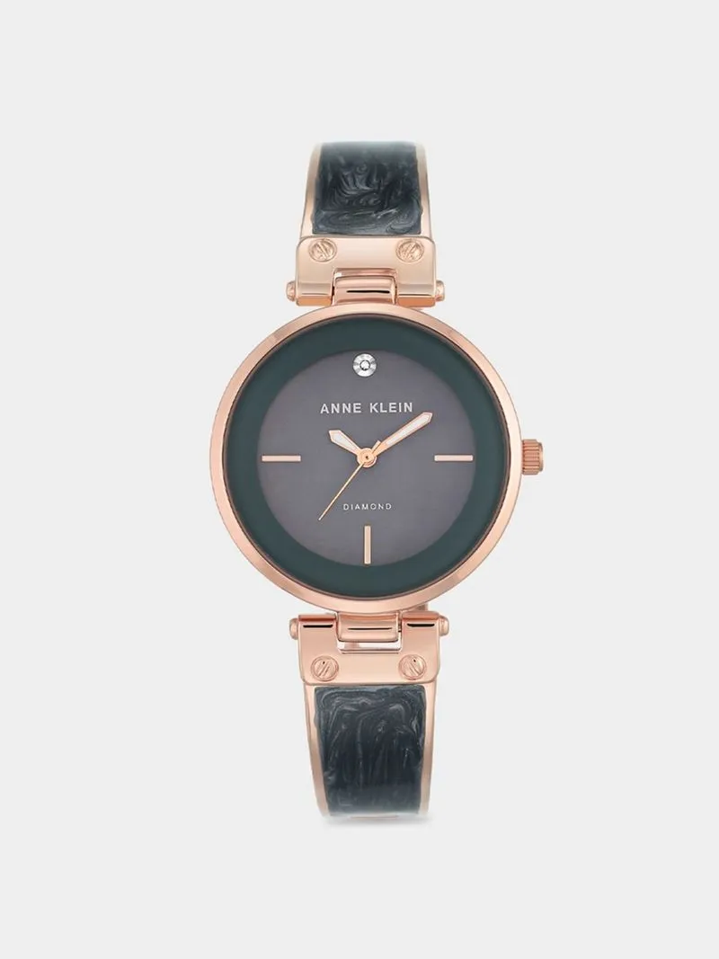 Anne Klein Diamond Accented Marble and Rose Tone Ladies Bangle Watch