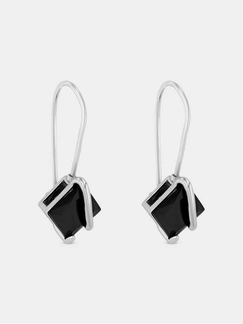 Sterling Silver Black Cubic Zirconia Flyover Drop Earrings
