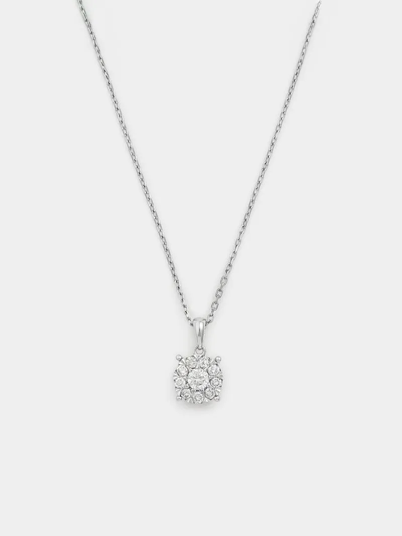 White Gold Diamond Illusion Solitaire Pendant on Chain