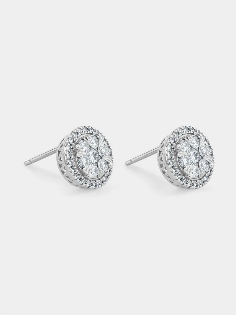 White Gold 0.70ct Diamond Women’s Round Halo Stud Earrings