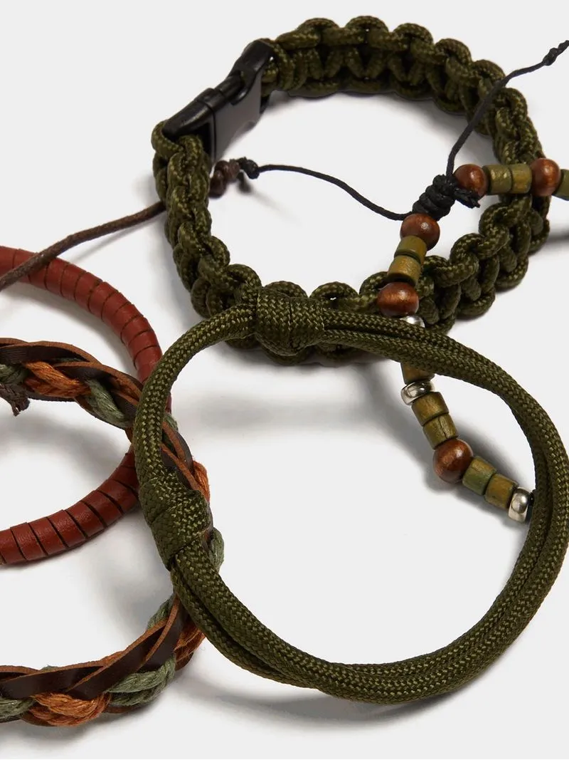 MKM Olive Green 5 Pack Bead and Paracord Bracelet Set