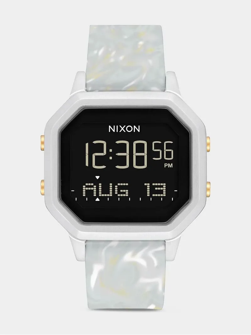 Nixon Women's Siren Stainless Steel Silver Plated & Grey Marble Silicone Digital Watch