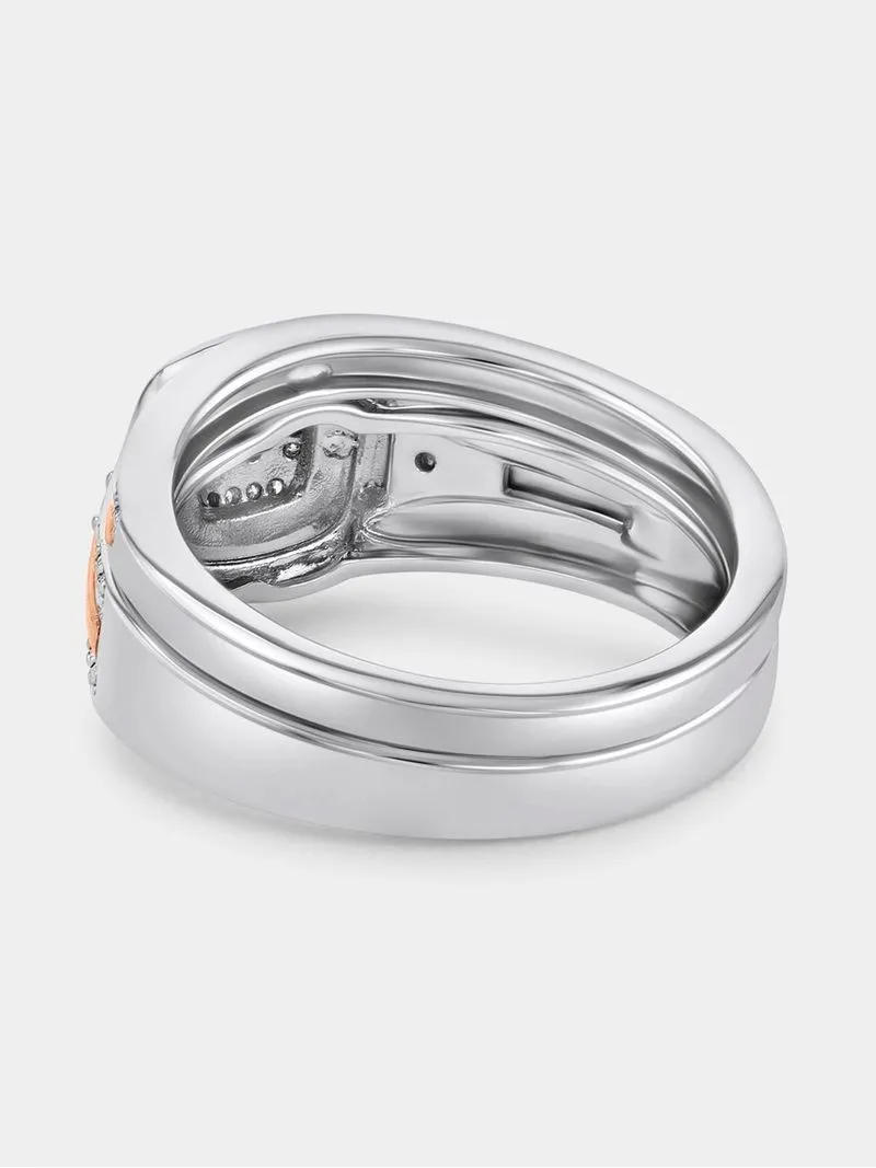 Rose Gold & Sterling Silver Diamond Cushion Halo Twinset Ring