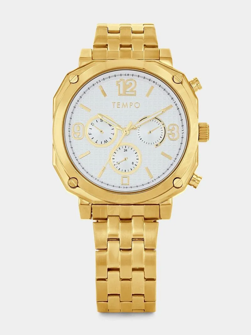 Tempo Timepiece Collection Gold Plated Silver Multi Dial Rectangle Bracelet Watch