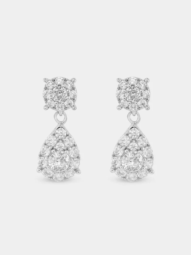 Sterling Silver Cubic Zirconia Multi-Stone Pear Drop Earrings