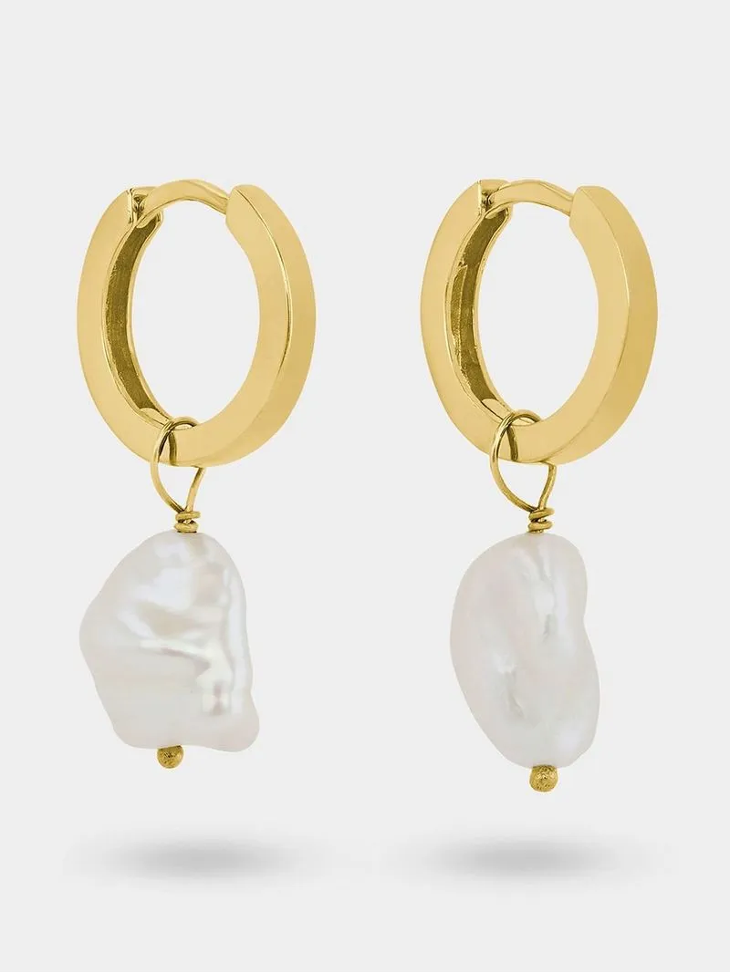 Gold Plated Sterling Silver Baroque Freshwater Pearl Women’s Drop Earrings