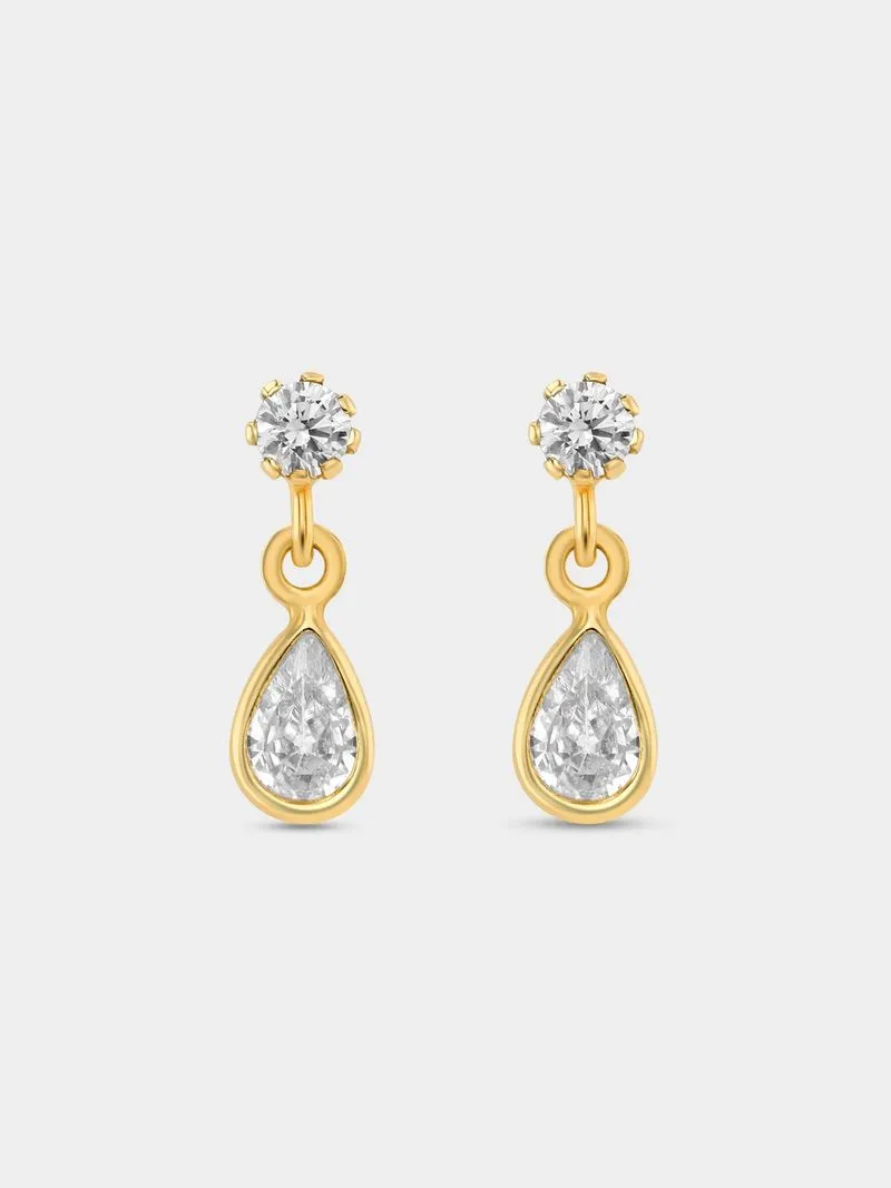 Yellow Gold & Sterling Silver Cubic Zirconia Pear Drop Earrings